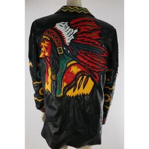 Vintage Gerunimu Leather Fringe Native American Indian Chief Blazer Jacket L